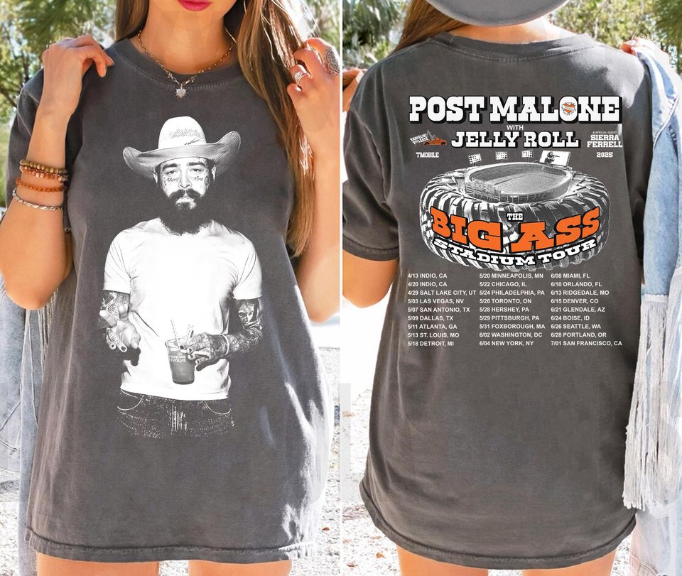 Post Malone 2025 Tour Double Sided T-Shirt, Retro Western Country Music Tee