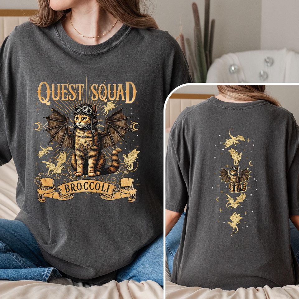 Quest Squad Broccoli Shirt, Cat Adventure Shirt, Cat Fourth Wing Shirt, Broccoli Cat Quest Squad Tee, Dragon Rider Tee, Onyx Storm Fan Shirt