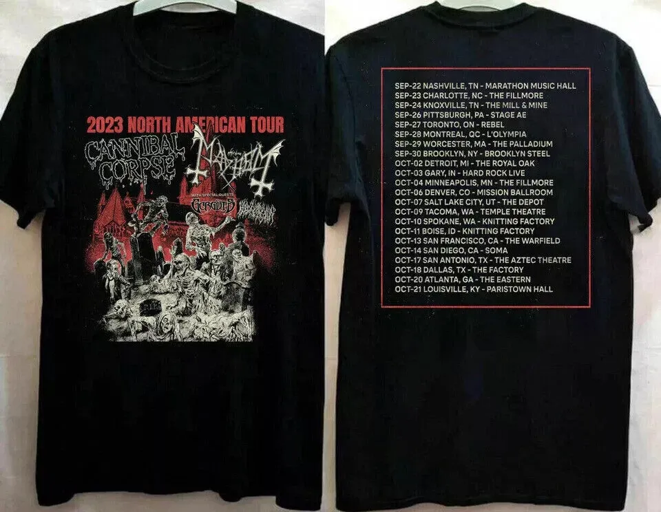 Mayhem & Cannibal Corpse 2023 North American Tour 2 Sided T-Shirt For Fans
