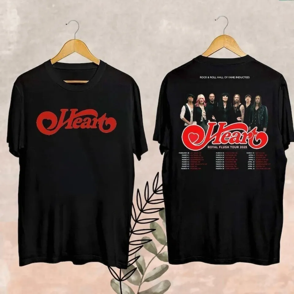 2025 Heart Band Royal Flush Tour T-Shirt, Rock Band Heart 2 Side Unisex Shirt