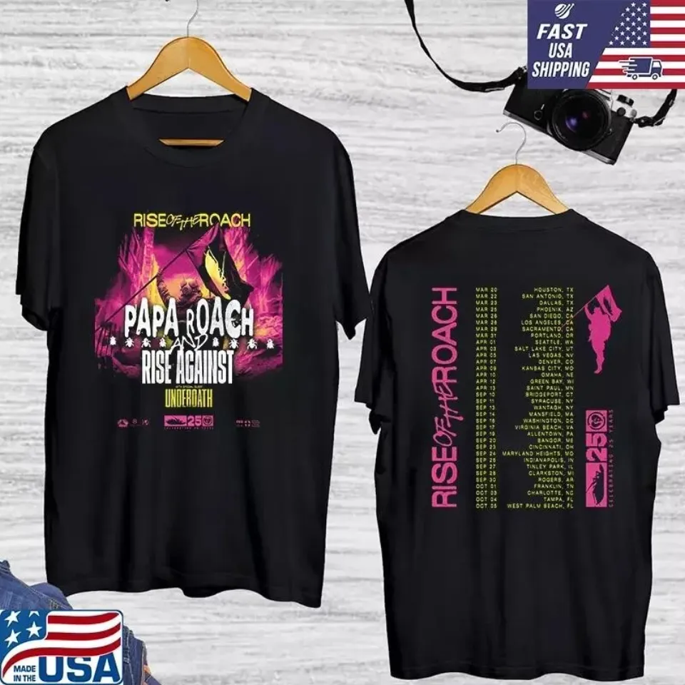 Papa Roach Rise Of The Roach Tour 2025 Double Sided T Shirt