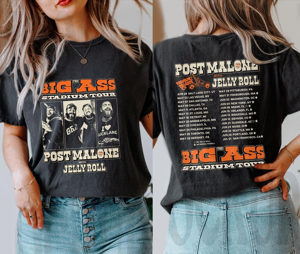 Post Malone Jelly Roll Concert Tour Double Sided T-Shirt For Men & Women