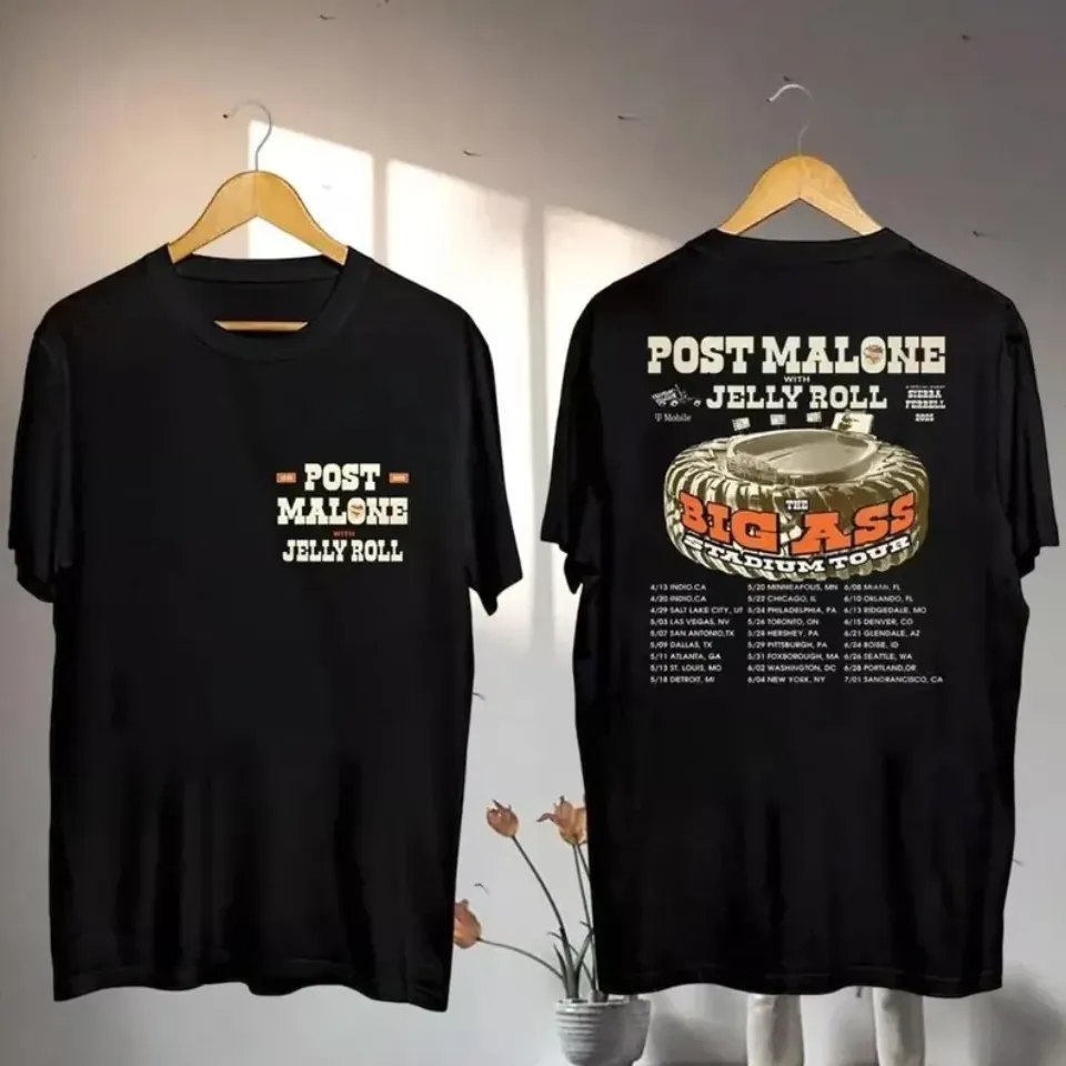 Vintage Post Malone Double Sided Tour T-Shirt, Big Ass Stadium 2025, Jelly Rol