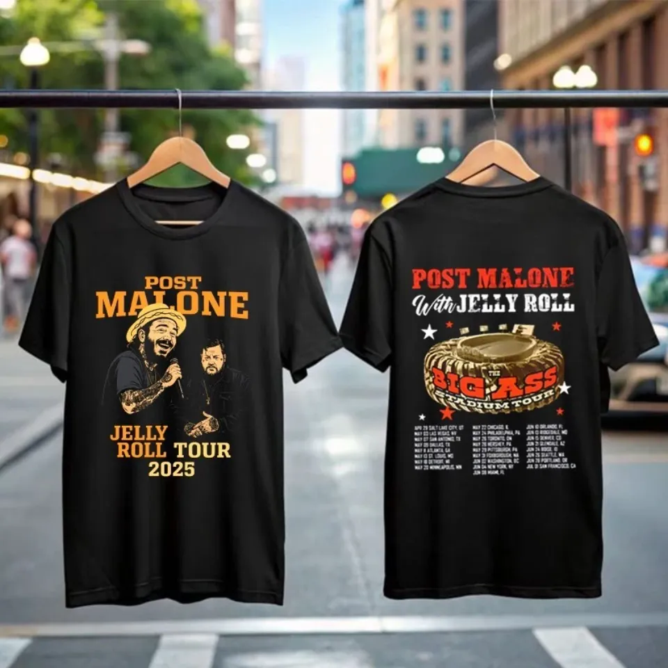 Post Malone Jelly Roll Big Ass Stadium Tour Double Sided T-Shirt