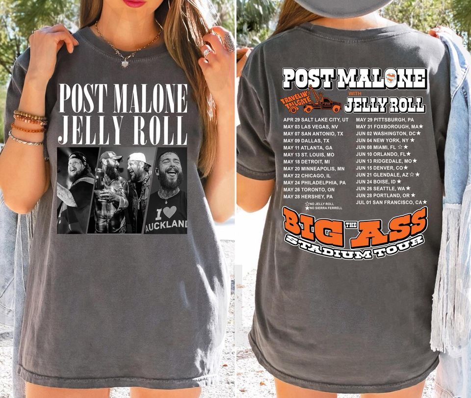 Post Malone X Jelly Roll 2025 Tour Double-Sided T-Shirt Retro 90S Music Graphic
