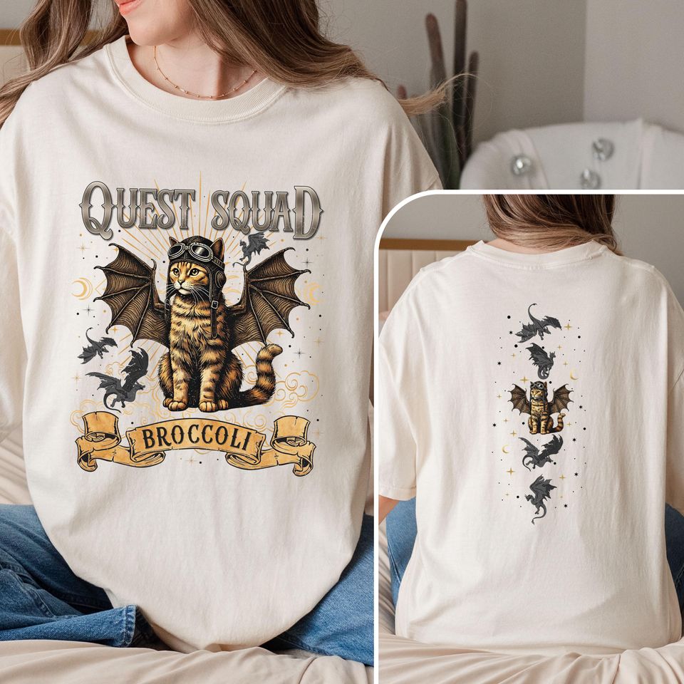 Cat Broccoli Quest Squad Shirt, Cat Adventure Shirt, Fourth Wing Shirt, Broccoli Cat Tshirt, Broccoli Cat Quest Squad Tee, Dragon Rider Tee