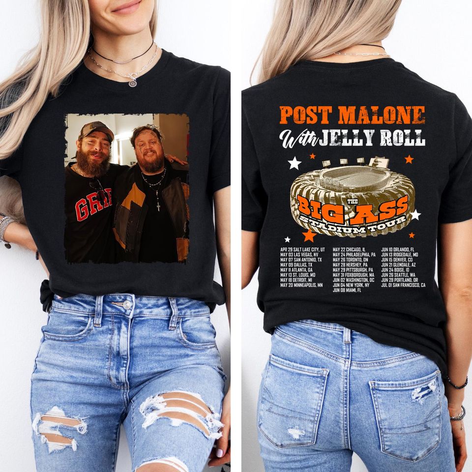 Post Malone Jelly Roll Shirt, Concert Tour Music Western 2025 Shirt, Post Malone Tour, Big Ass Stadium Tour, Posty 2025 Tour,Jelly Roll Tour