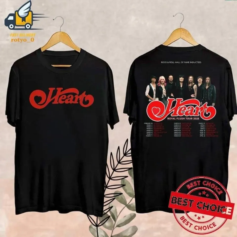 New 2025 Heart Band Royal Flush Tour T-Shirt Rock Band Heart 2025 Tour Shirt