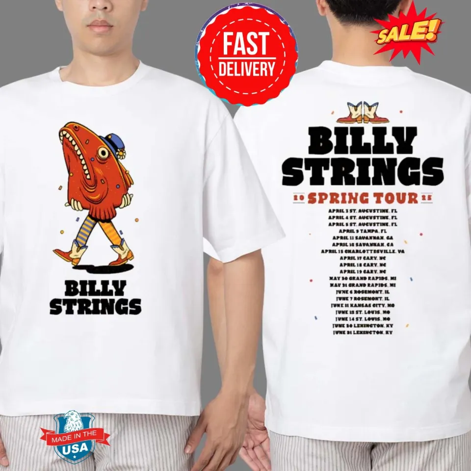 Billy Strings Spring Tour 2025 Walking Fish Head With Dates List White Shirt