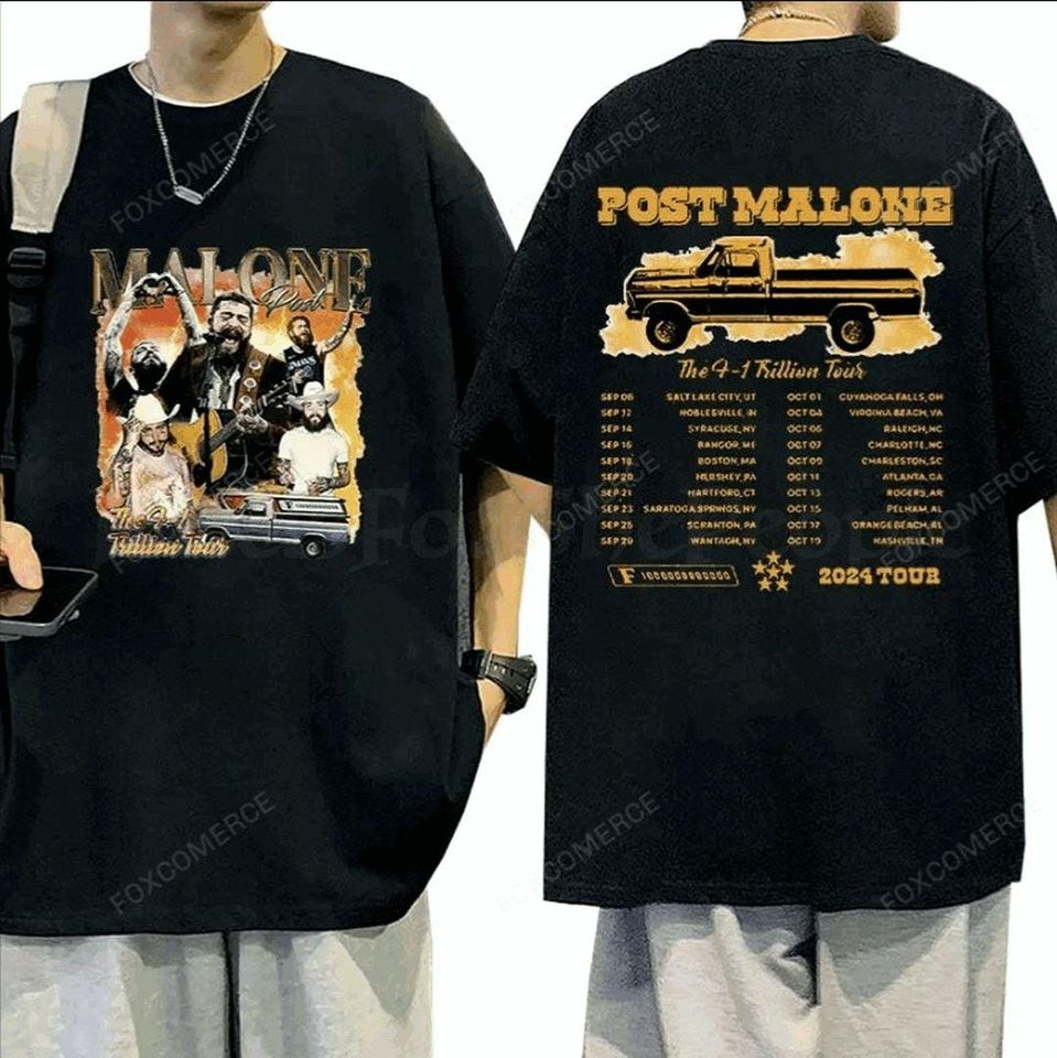 P-Posts M-Malones The F-1 Trillion 2024 Concert T-Shirt Retro Oversized Cotton Hip Hop Streetwear For Men