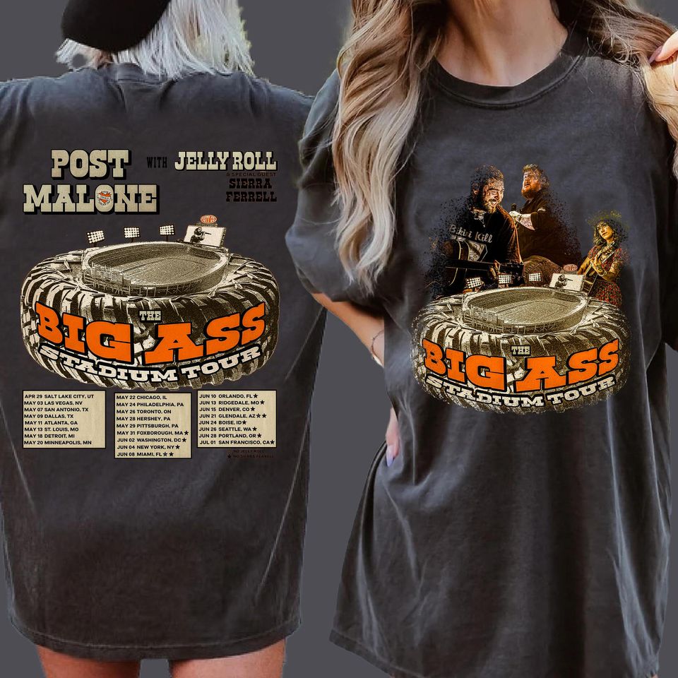 Posty T-Shirt, 2025 Post Malone Stadium Tour Tee, Post Malone Jelly Roll Shirt, Concert Merchandise
