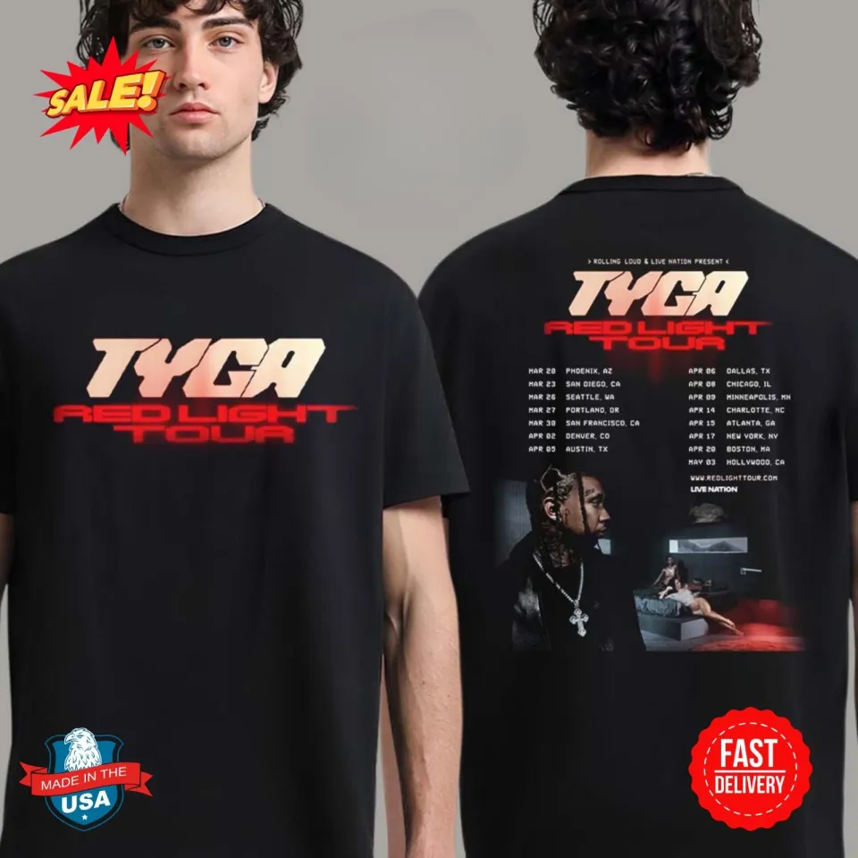 Tyga Red Light Tour 2025 Tour Dates Two Sides T-Shirt