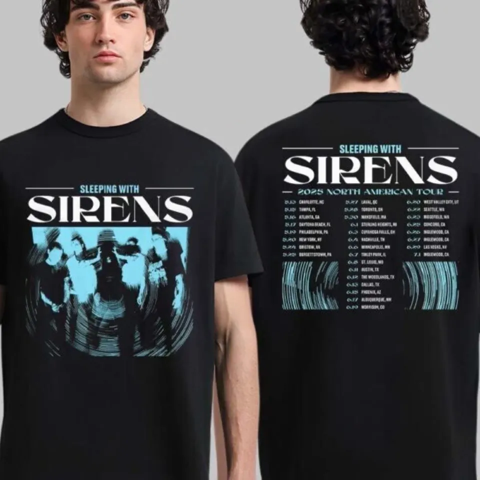 Sleeping With Sirens 2025 North American Tour With Tour Dates Two Sided T-Shirt