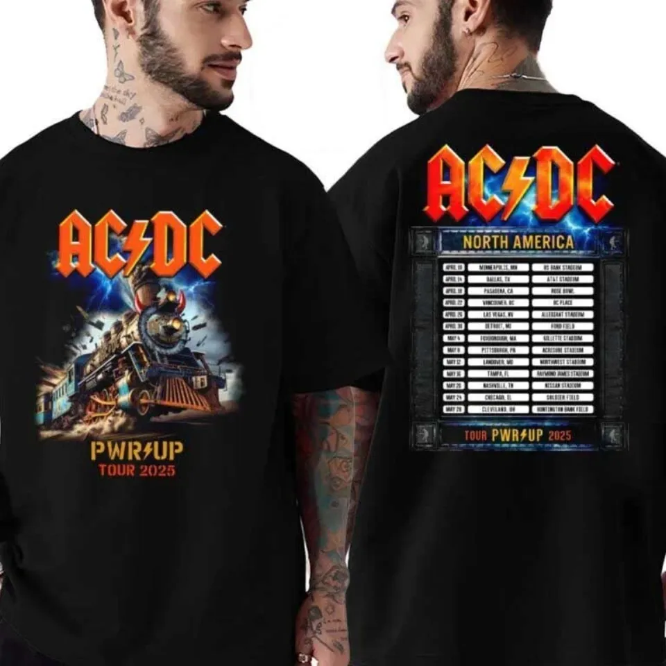 Ac-Dc Merch Tee Rock N Roll Train North America Pwr Up Tour 2025 2 Sided T-Shirt