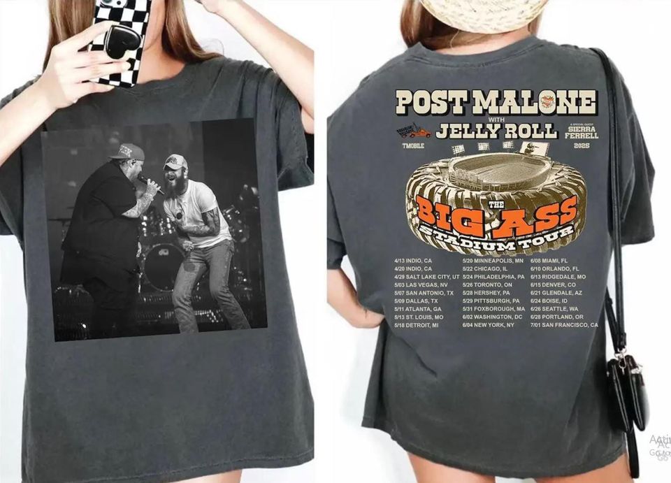 Post Malone Double Sided T-Shirt, Big Ass Stadium Tour, Posty 2025, Jelly Roll Tour Merch