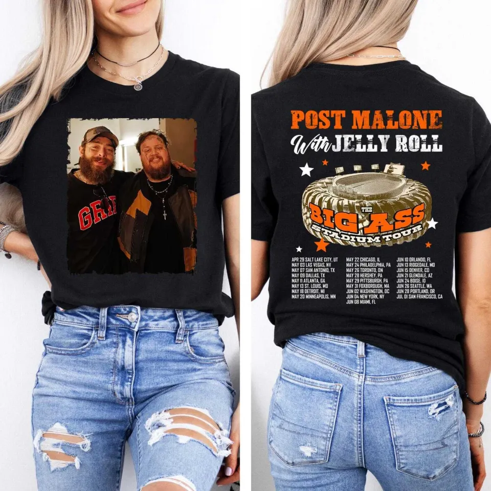 Post Malone Jelly Roll Double Sided T-Shirt - 2025 Concert Tour