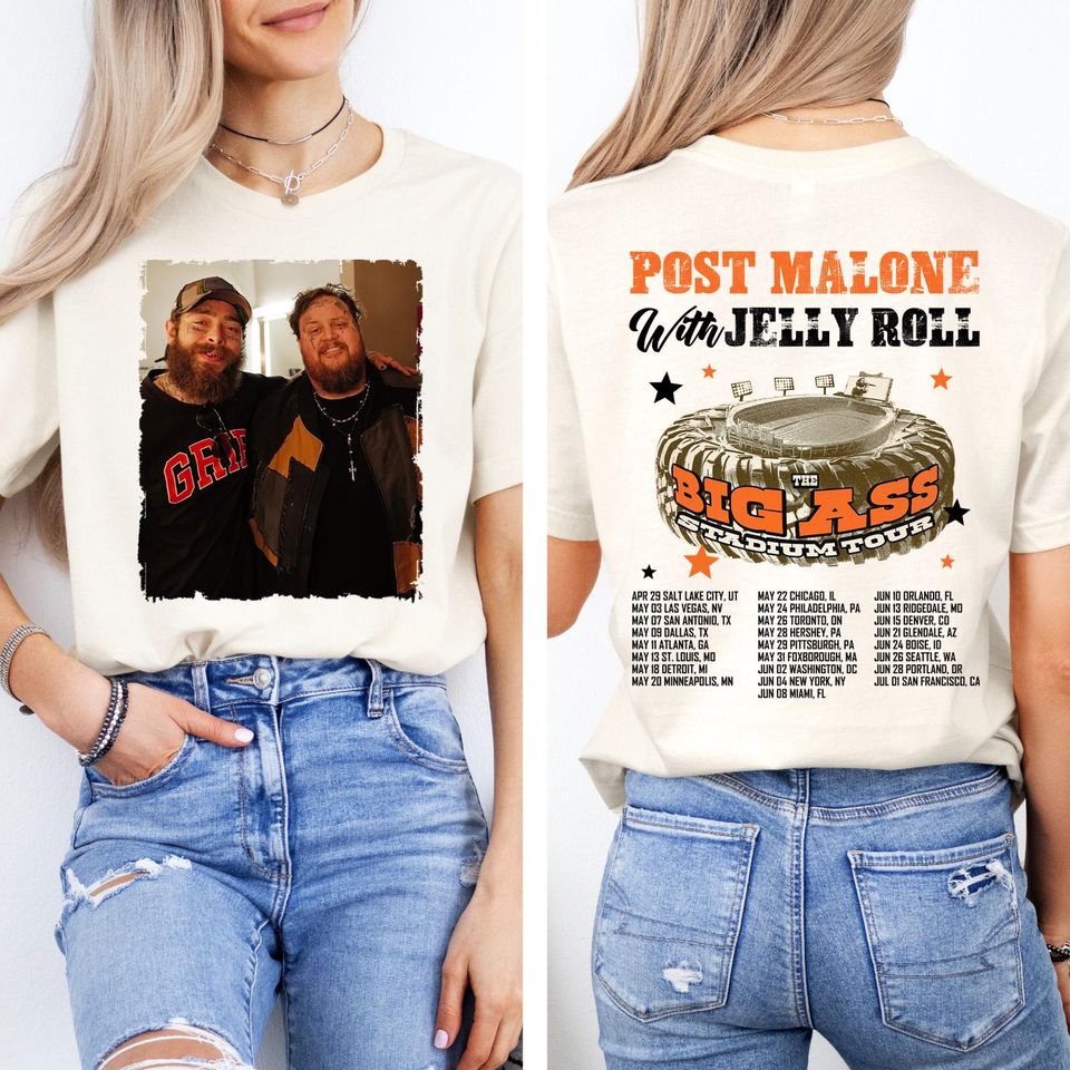Post Malone Jelly Roll Concert Tour Double Sided T-Shirt