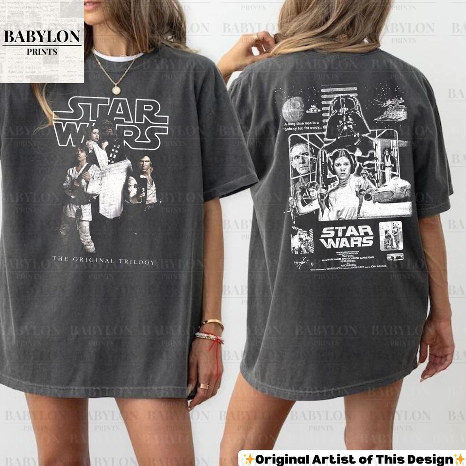 Vintage Star Wars Double Sided T-Shirt, Original Trilogy Design, A New Hope, Luke Skywalker, Darth Vader, Leia