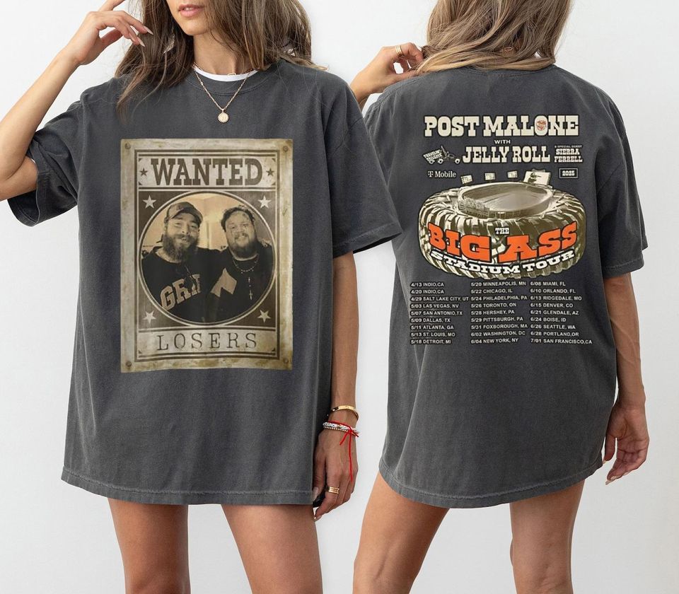 Vintage Jelly Roll With Post Malone Wanted Loser Tour T Shirt, Post Malone Jelly Roll Shirt, Jelly Roll Concert Tshirt, Posty Shirt