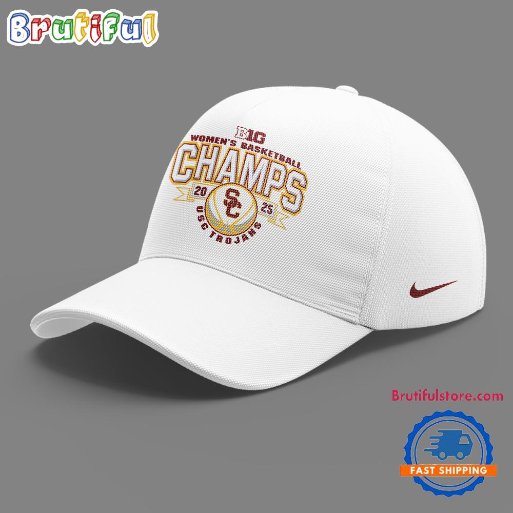 USC Trojans Womens Basketball 2025 Champions Team Graphics White Cap