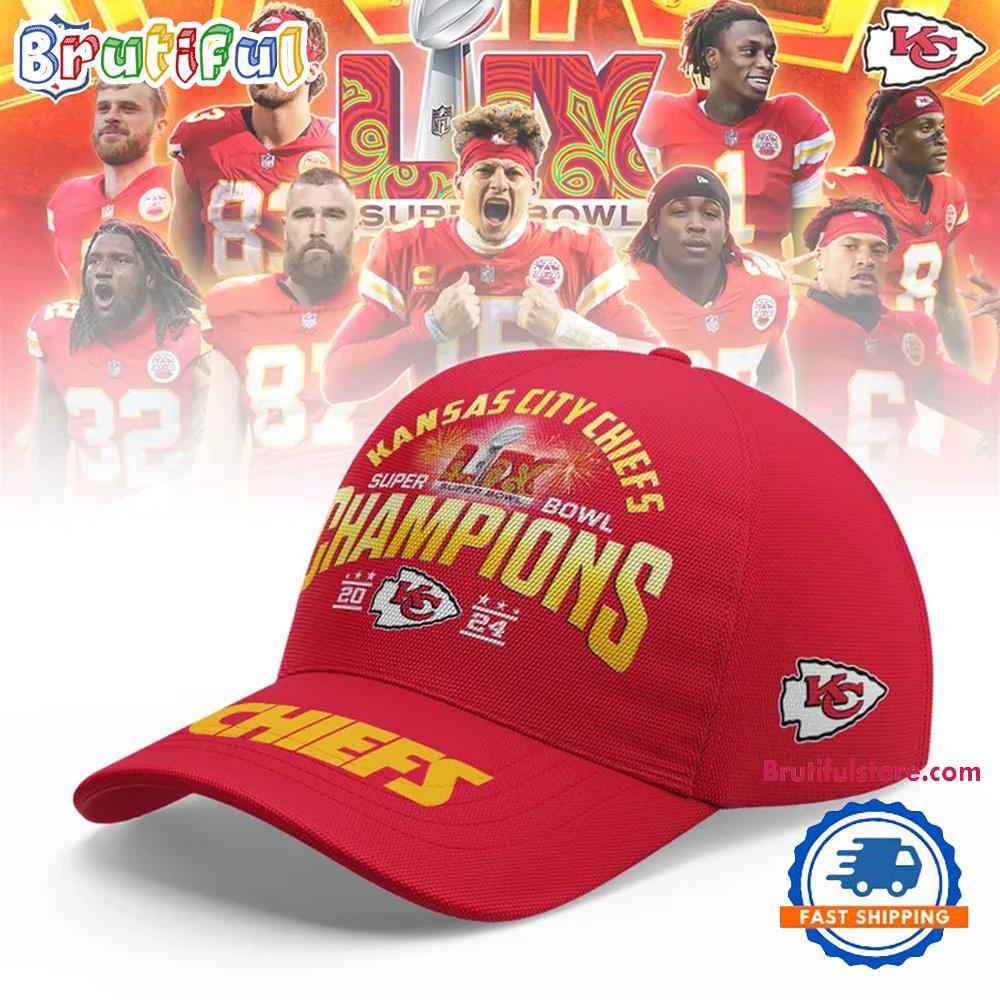 Red Kansas City Chiefs Super Bowl LIX Champions Shield Tie-Dye Cap