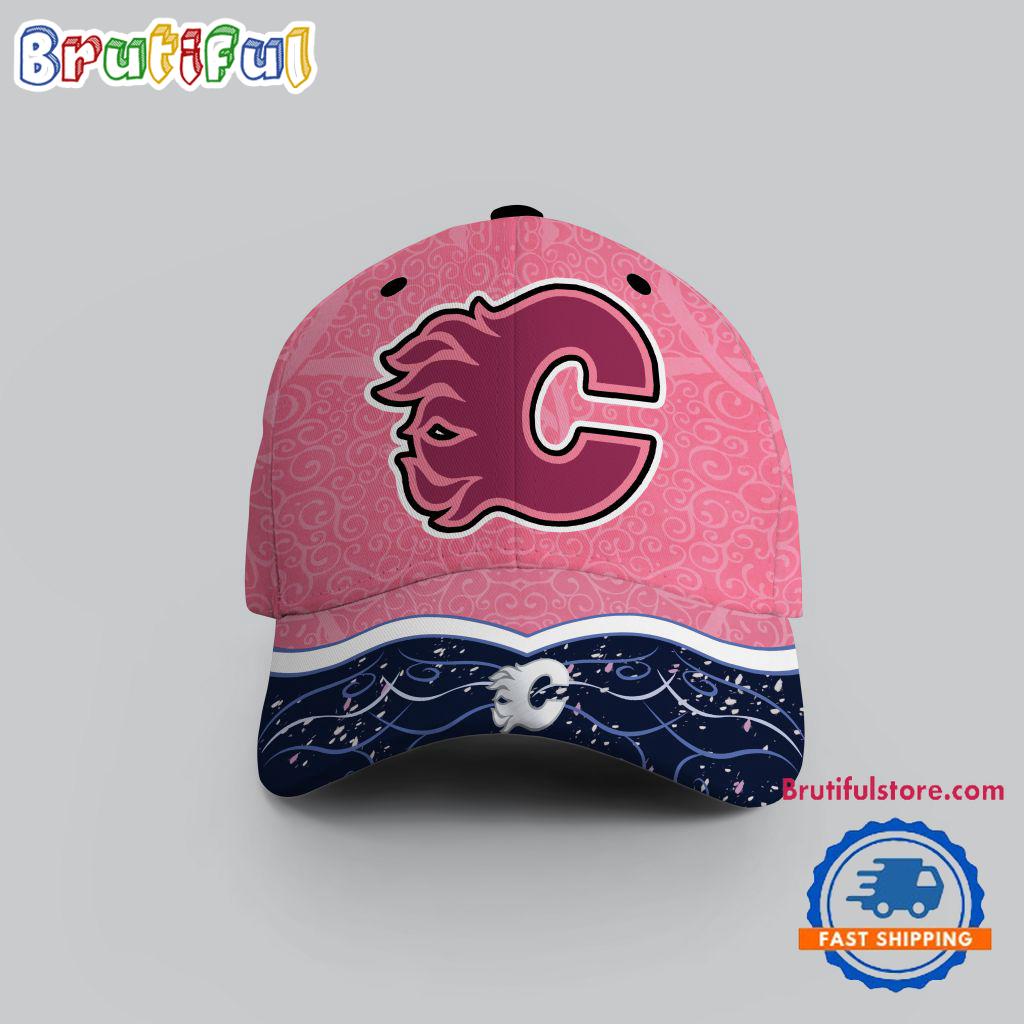 NHL Calgary Flames Hockey Fights Against Cancer Design Cap