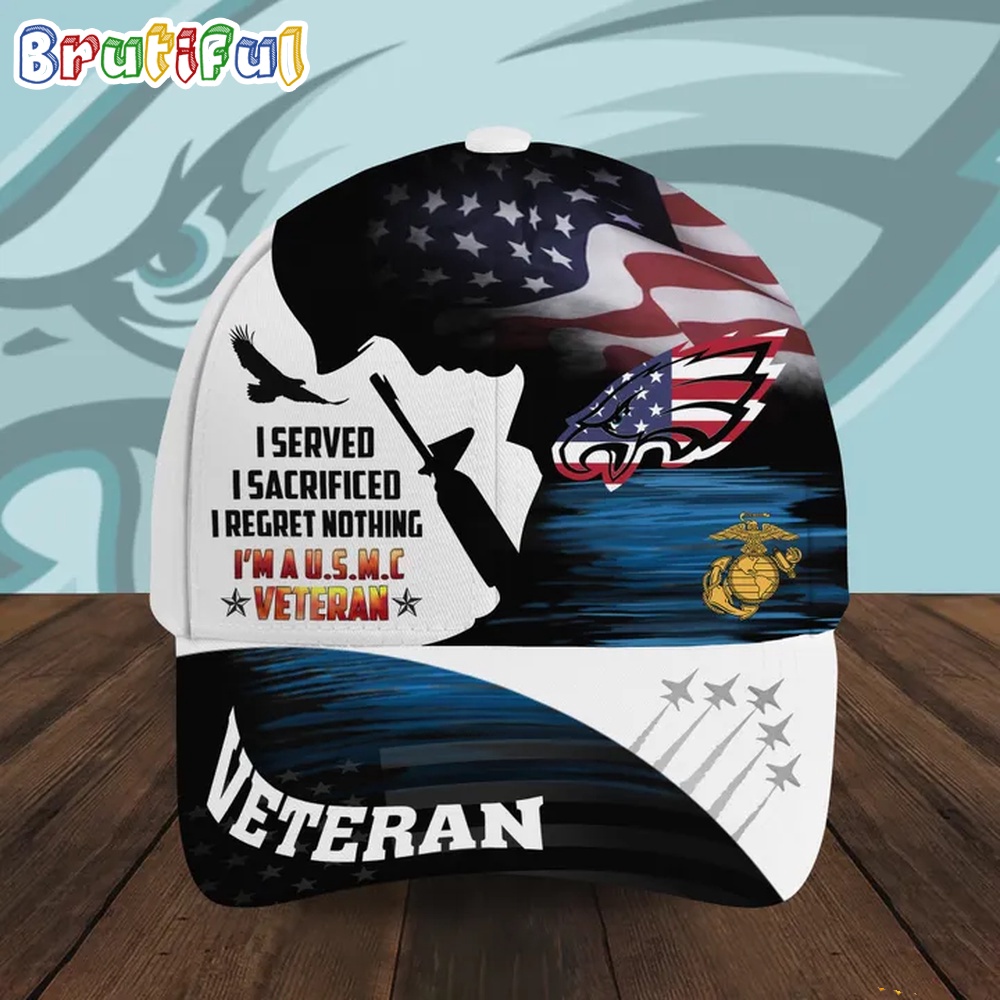 NFL Philadelphia Eagles Special American Flag US Marine Corps Veteran Baseball Cap