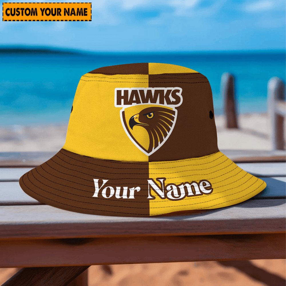 Afl Custom Name Hawthorn Bucket Hat For Fan