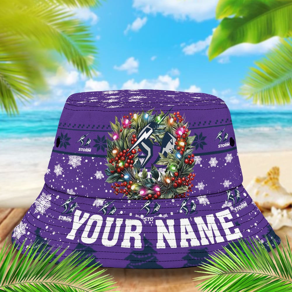 Nrl Melbourne Storm Christmas Bucket Hat For Christmas Season