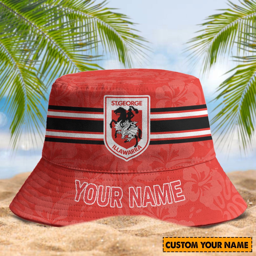 St. George Illawarra Dragons Custom Name Bucket Hat 