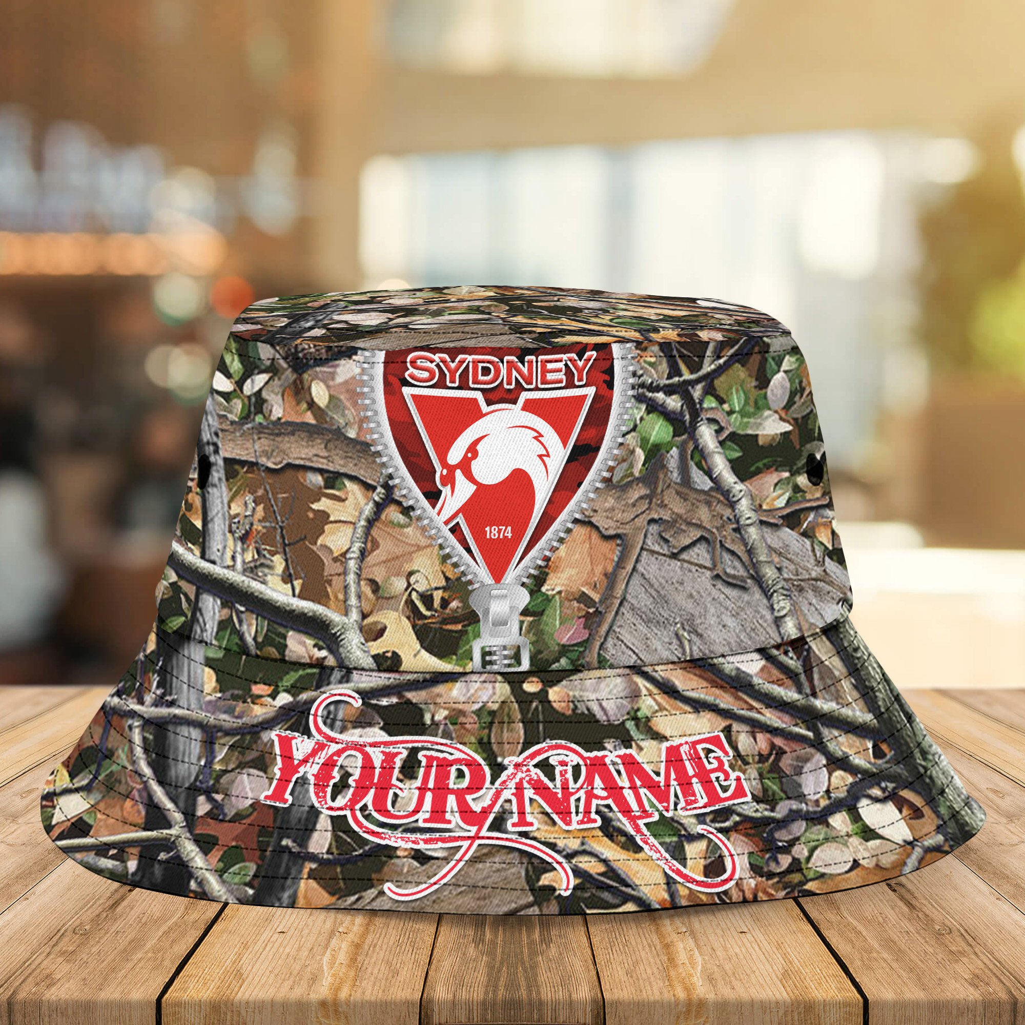 Afl Sydney Swans Camo Hunting Bucket Hat Personalized For Fans