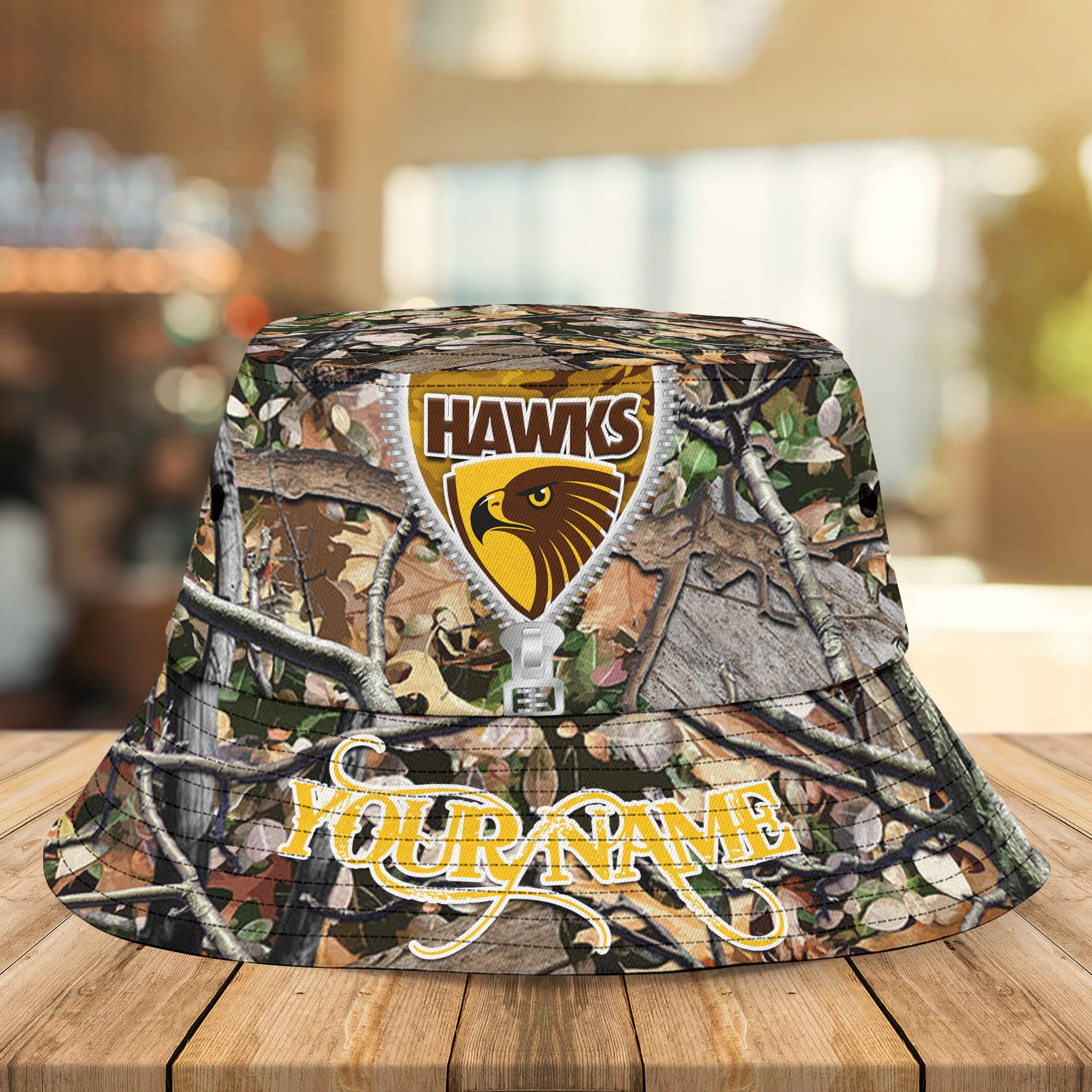 Afl Hawthorn Hawks Camo Hunting Bucket Hat Personalized For Fans