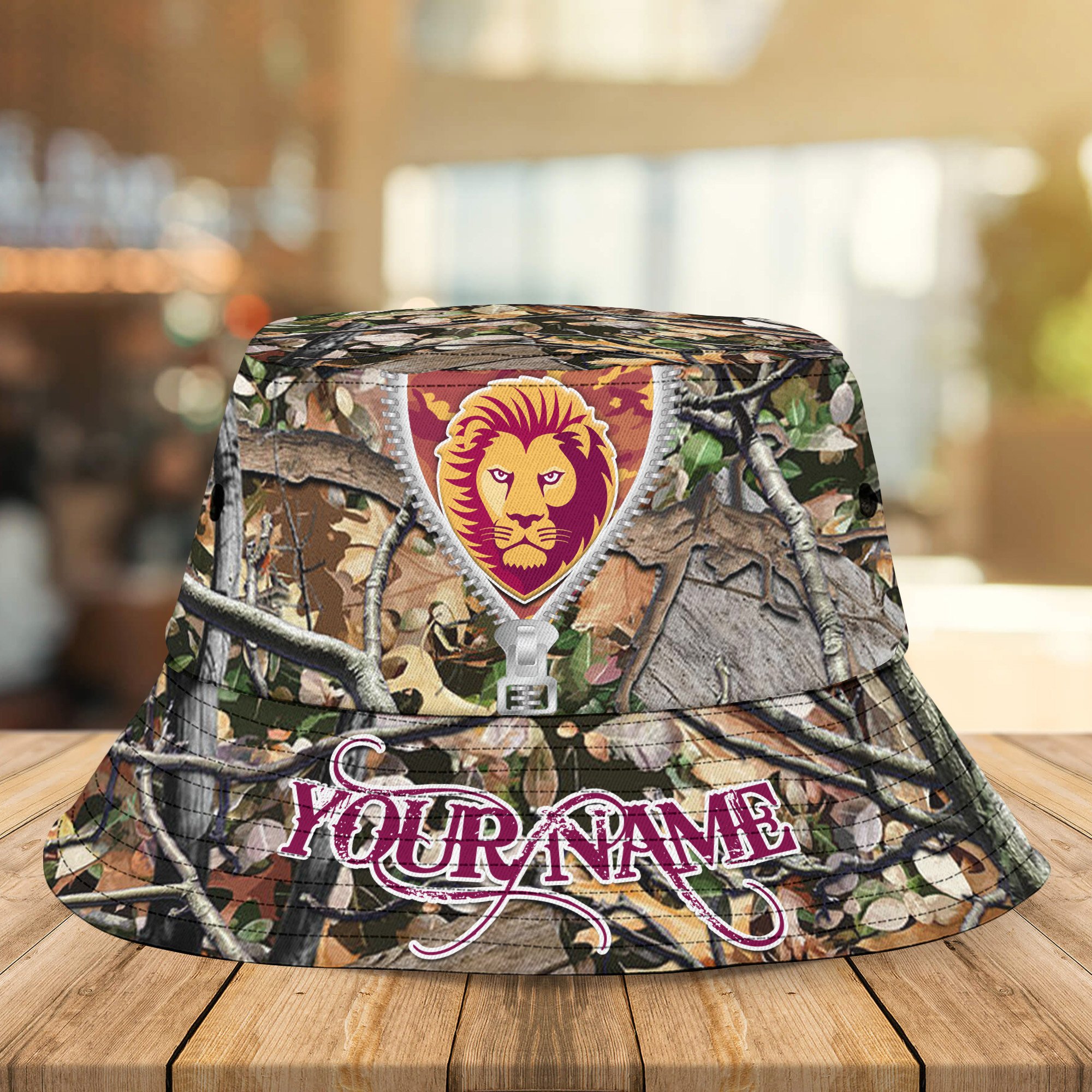 Afl Brisbane Lions Camo Hunting Personalized Bucket Hat For Fans