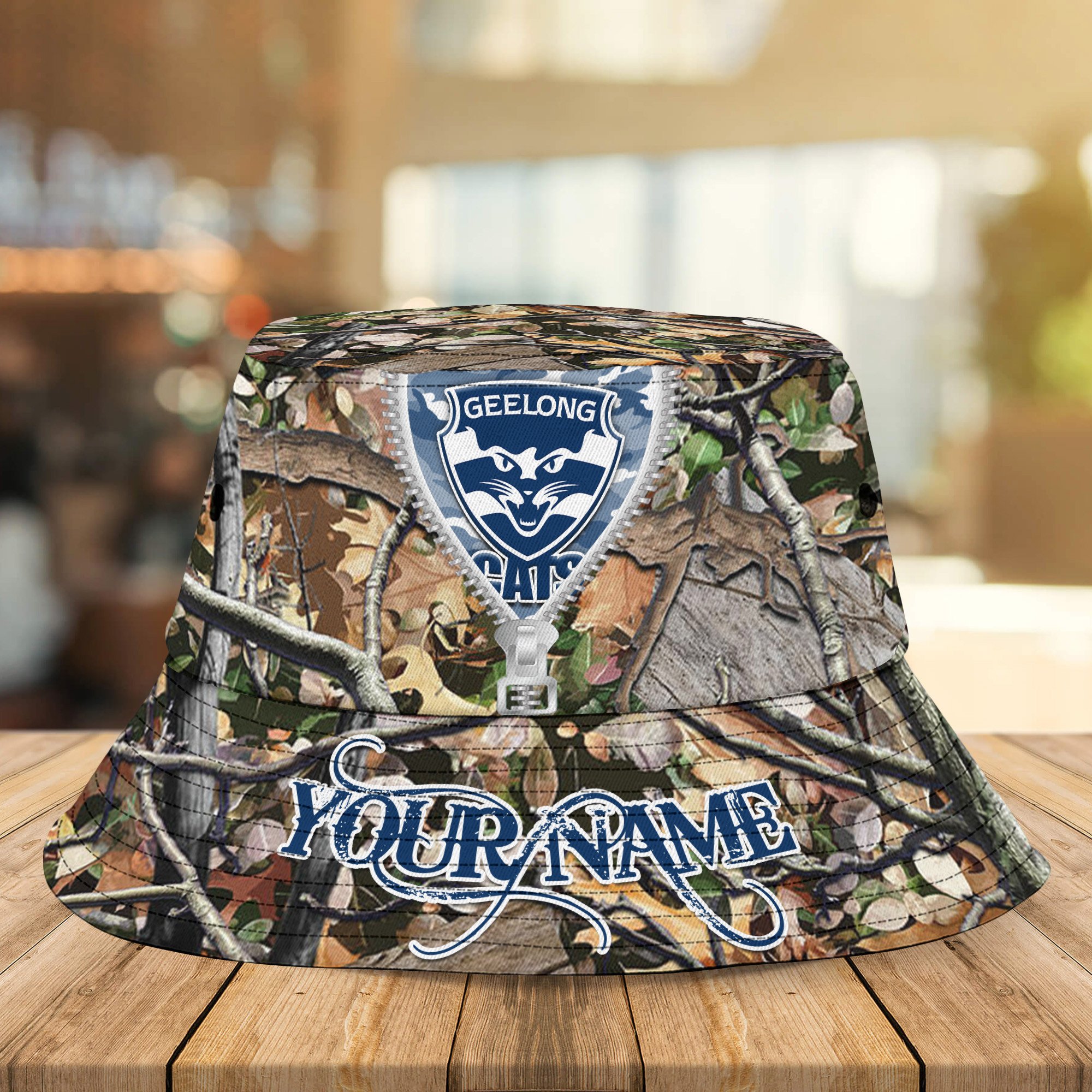 Afl Geelong Cats Camo Hunting Bucket Hat Personalized For Fans