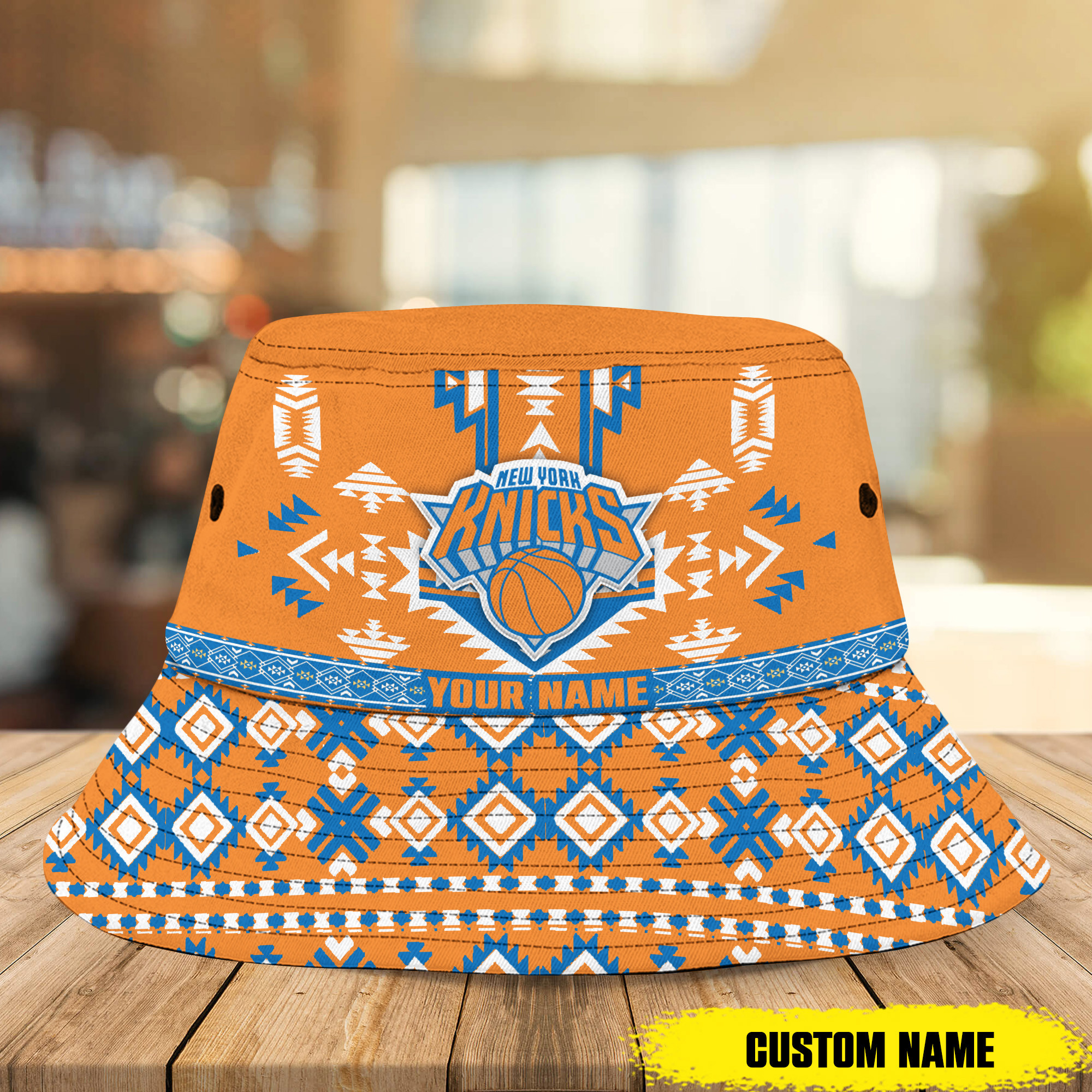 Nba New York Knicks Native Pattern Personalized Bucket Hat 