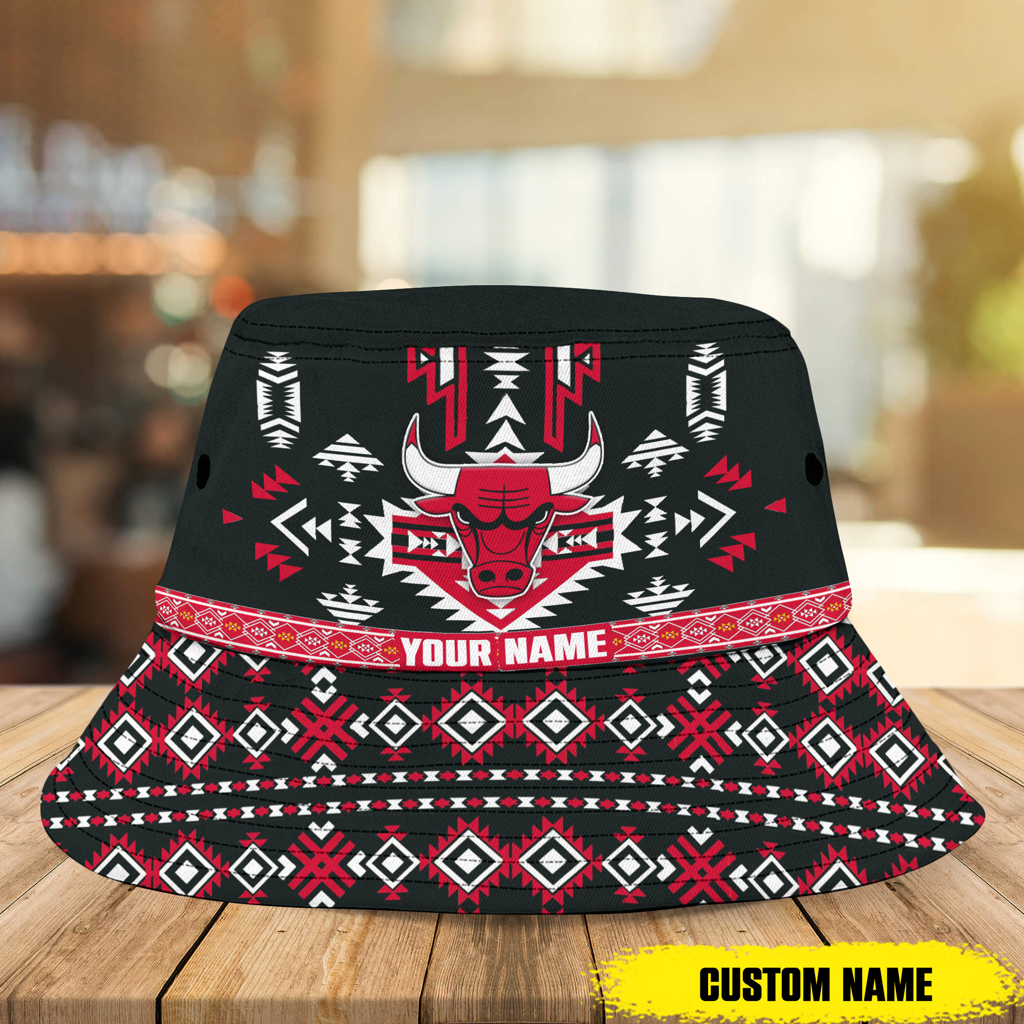 Nba Chicago Bulls Native Pattern Personalized Bucket Hat 
