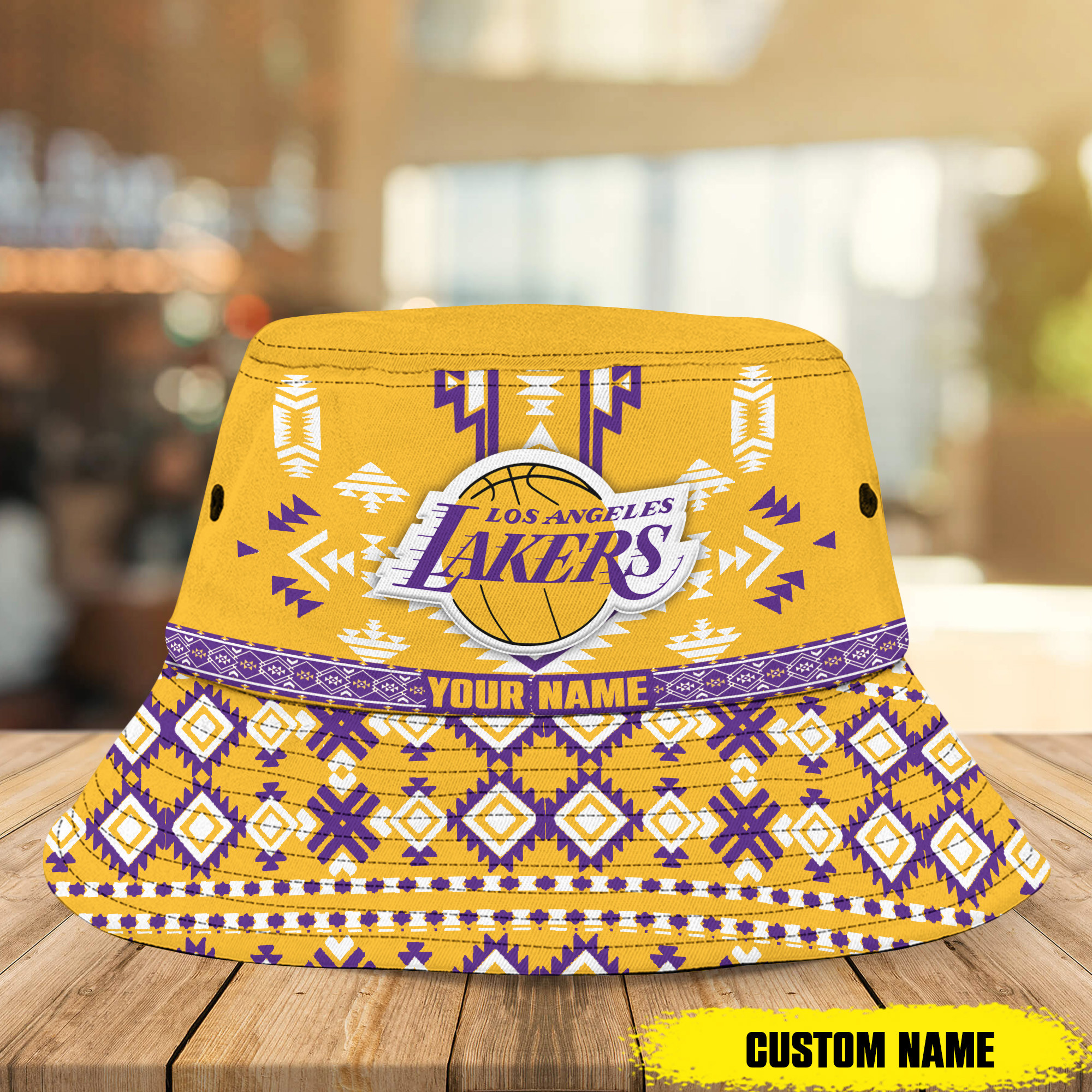 Nba Los Angeles Lakers Native Pattern Personalized Bucket Hat 