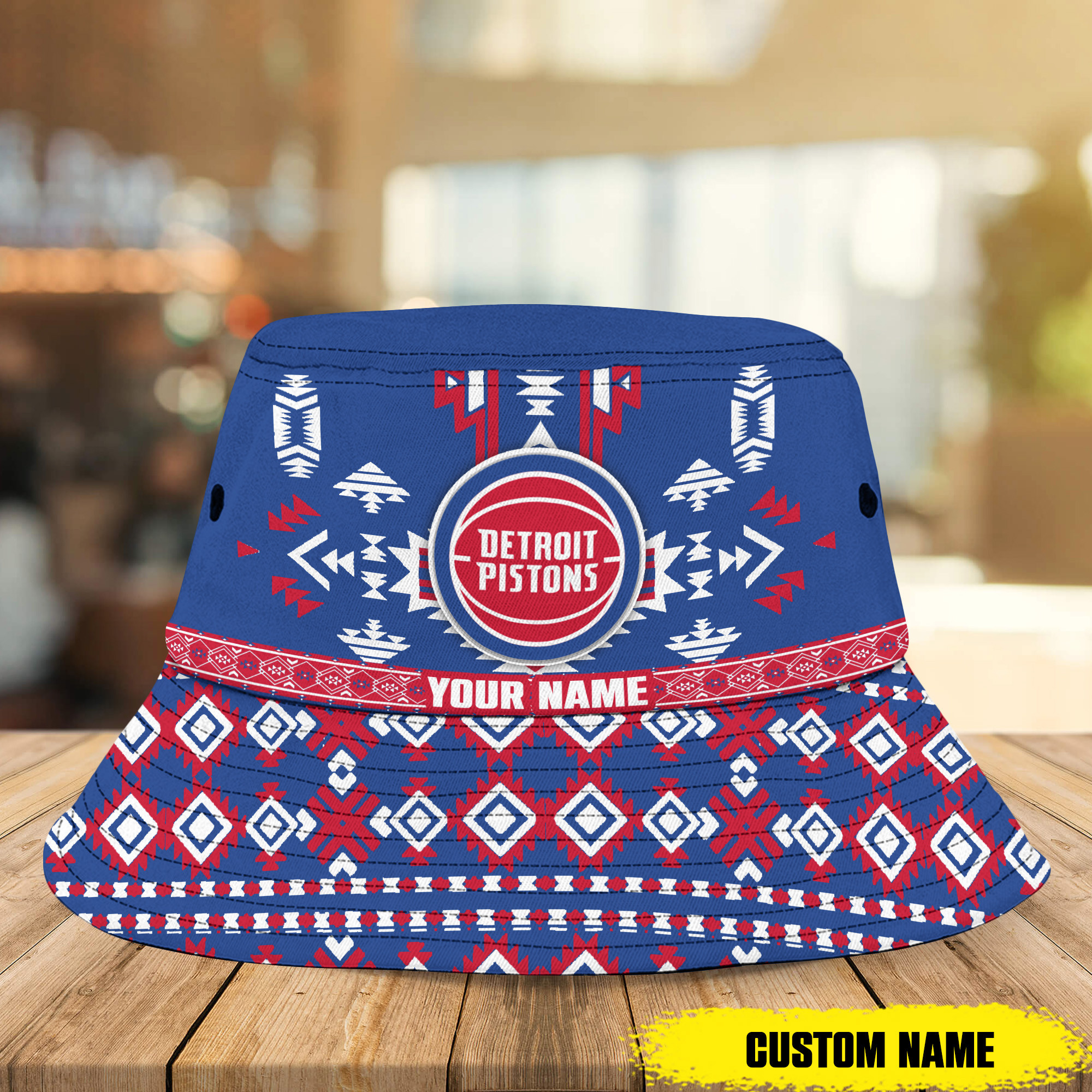 Nba Detroit Pistons Native Pattern Personalized Bucket Hat 