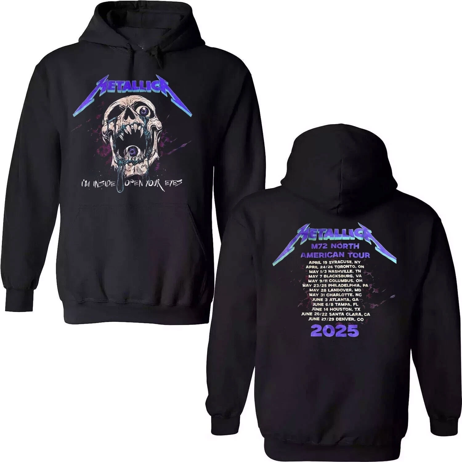 Metallica M72 North American Tour 2025 IM Inside Open Your Eyes Skull Hoodie