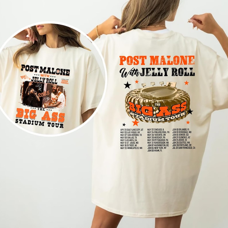 Post Malone Jelly Roll Shirt, Concert Tour Music Western 2025 Shirt, Post Malone Tour, Big Ass Stadium Tour