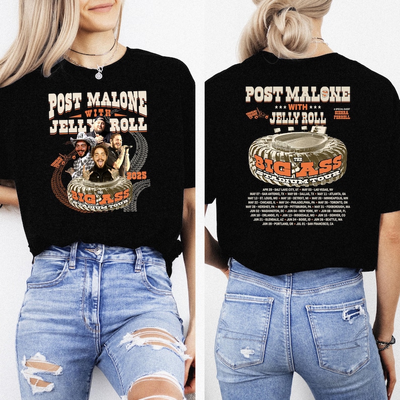 Posty & Jelly Roll Concert Tee, Post Malone ConcerShirt, Country Rap Tour Tee, 2025 Western ConcerShirt