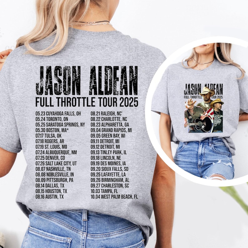 Jason Aldean Full Throttle Tour 2025 T-Shirt, Country Music Concert Tee, Tour Dates Back,Vintage Style Unisex Tee,Fan Gift