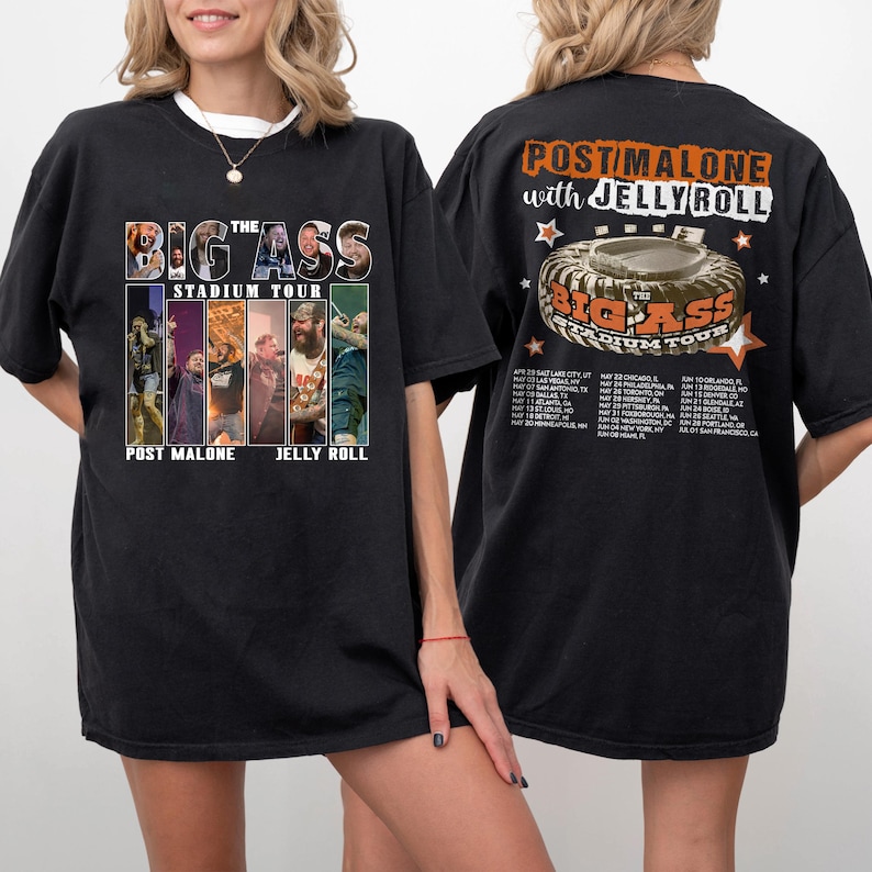 Post Malone Jelly Roll 2025 Tour Shirt, Big Ass Stadium Tour, Concert Tour Music Western 2025