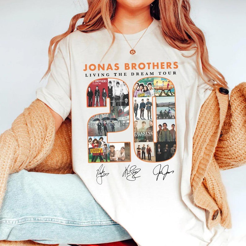 Vintage Albums 20Th Anniversary Of Jonas Shirt, Living The Dream Tour 2025 Shirt, Merchandise Shirt, Jonas Tour Gift For Her