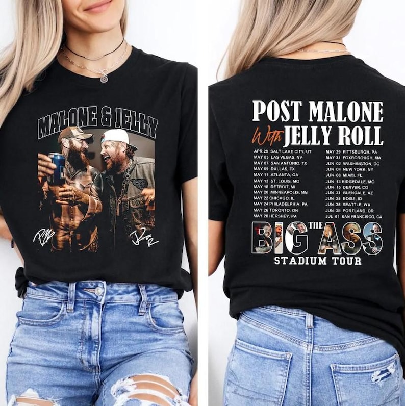Post Malone Jelly Roll 2025 Tour Shirt, Big Ass Stadium Tour
