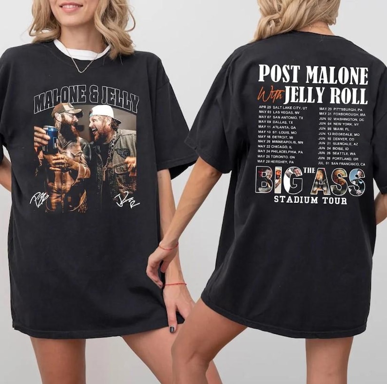 Post Malone Jelly Roll 2025 Tour Shirt, Big Ass Stadium Tour, Concert Tour Music Western 2025,Post Malone Rap Music Shirt
