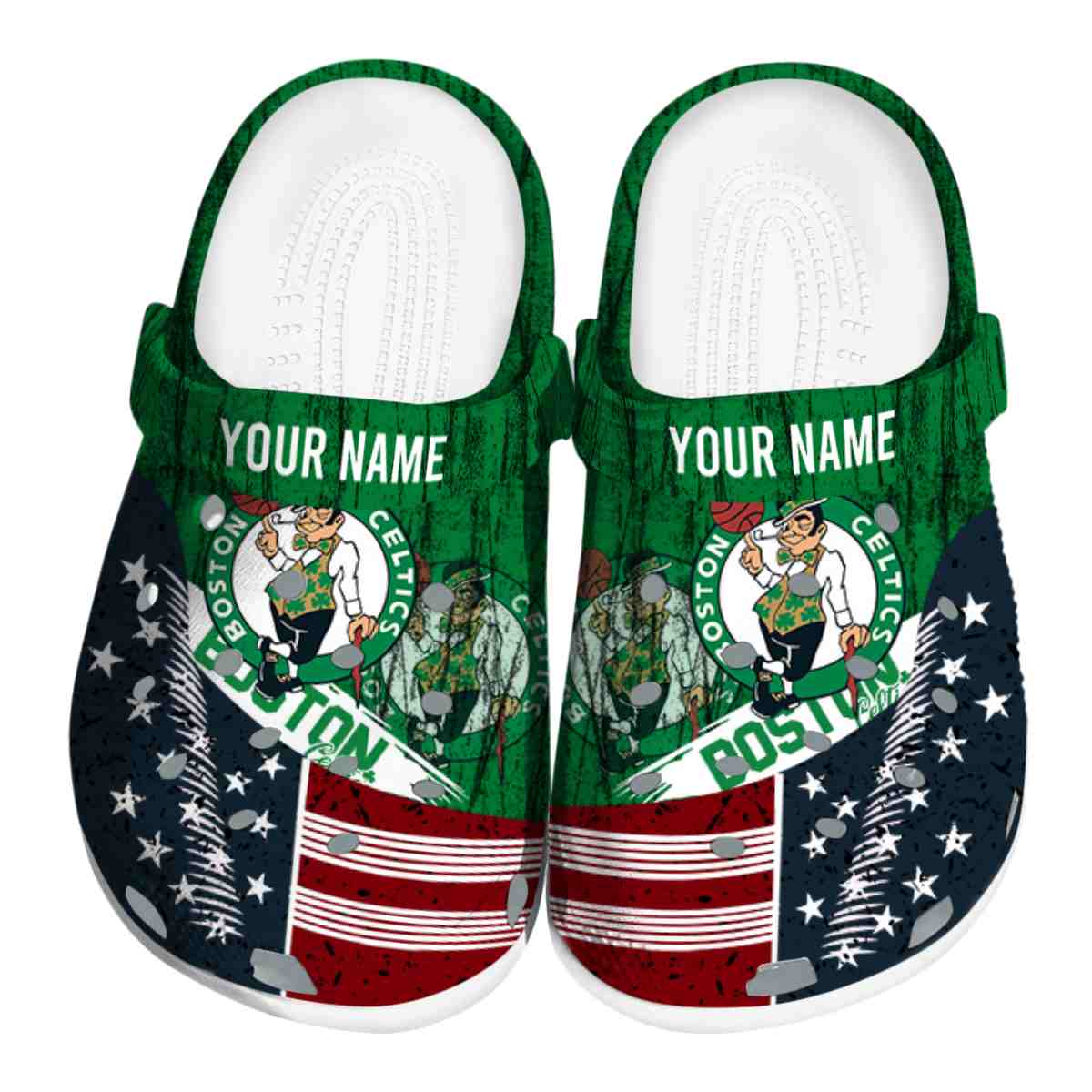Customized NBA Boston Celtics Star-Spangled Side Pattern Crocs