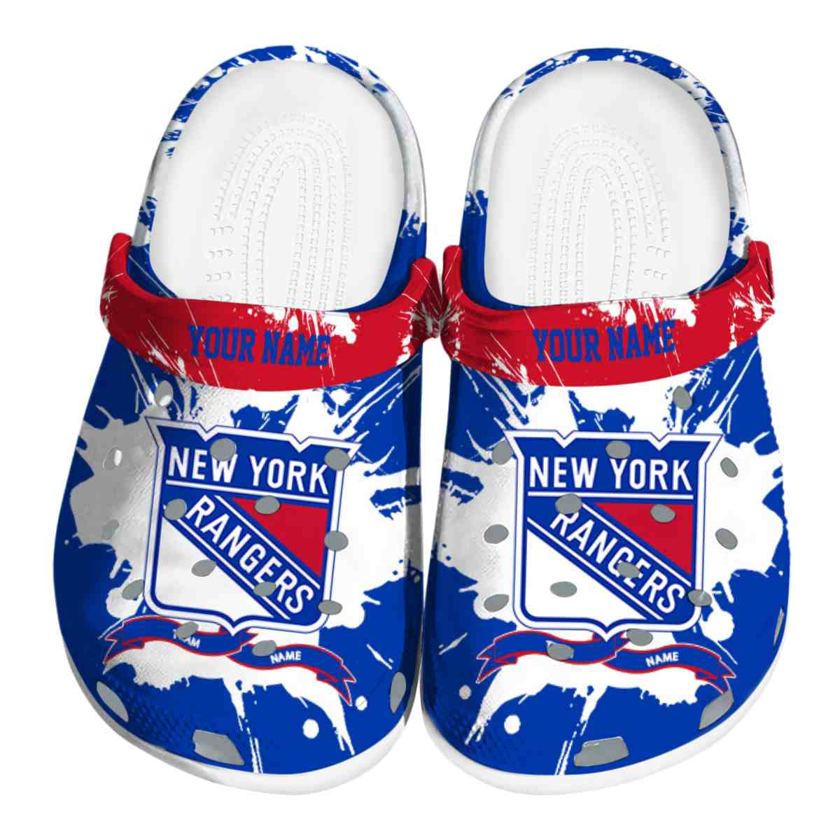 NHL Customized New York Rangers Splatter Pattern Crocs