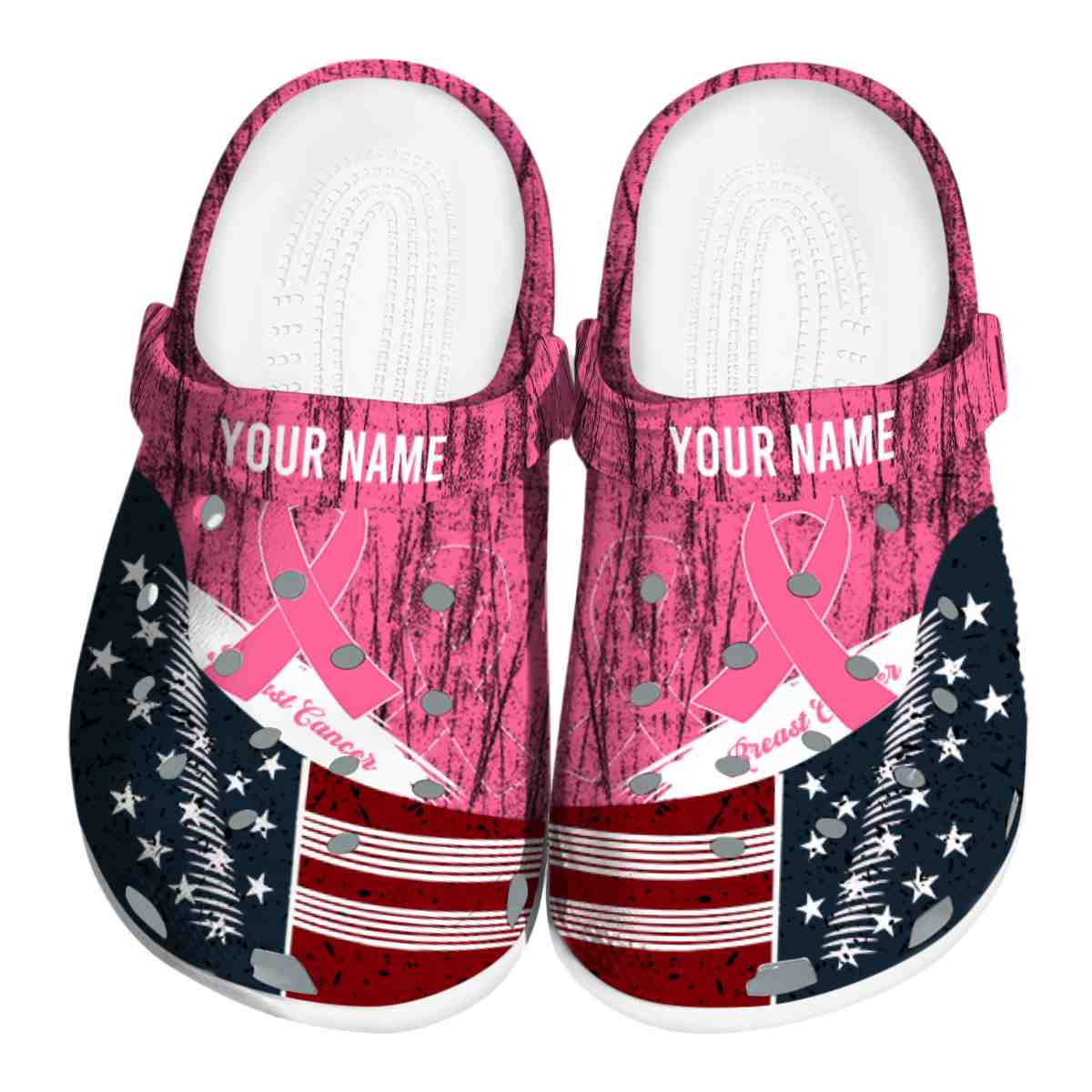 Breast Cancer Star-Spangled Side Pattern Crocs Personalized For Men Women Kids