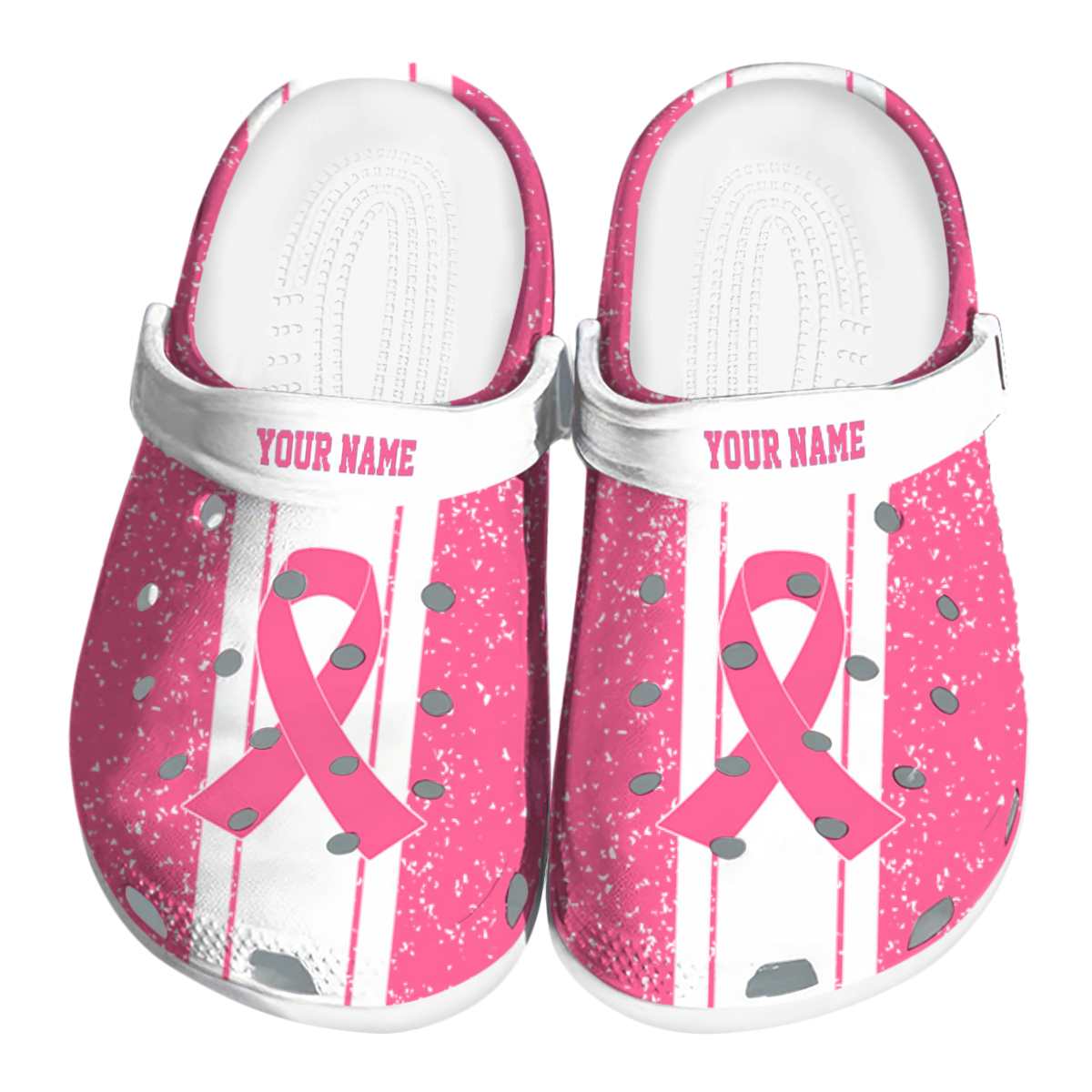 Breast Cancer Vertical Stripes Crocs Customized For Men Women Kids